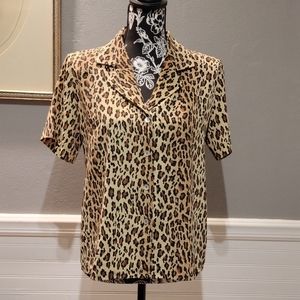 Vintage Rockabilly Cheetah Print Collared Button Down Short Sleeve Sz Medium